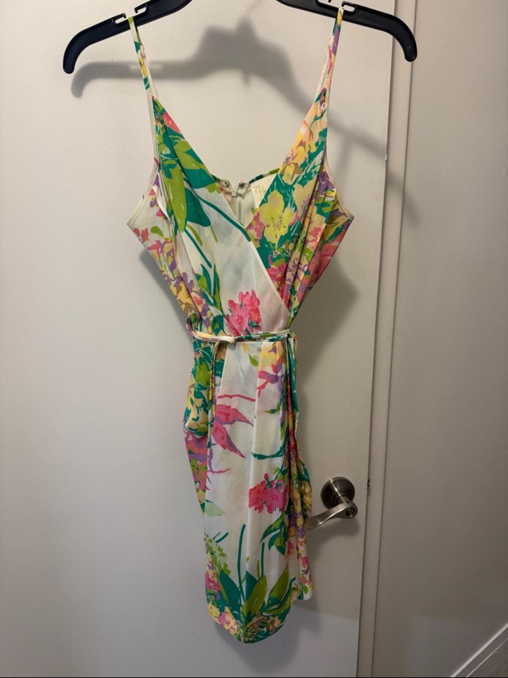 Yumi Kim Cream Floral Wrap Midi Dress with Pink, Green & Yellow